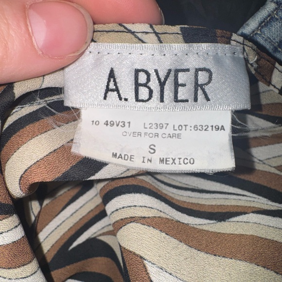 Y2K A. Byer Brown Black & Cream Print asymmetrical cowl neck sleeveless Top - Picture 4 of 5